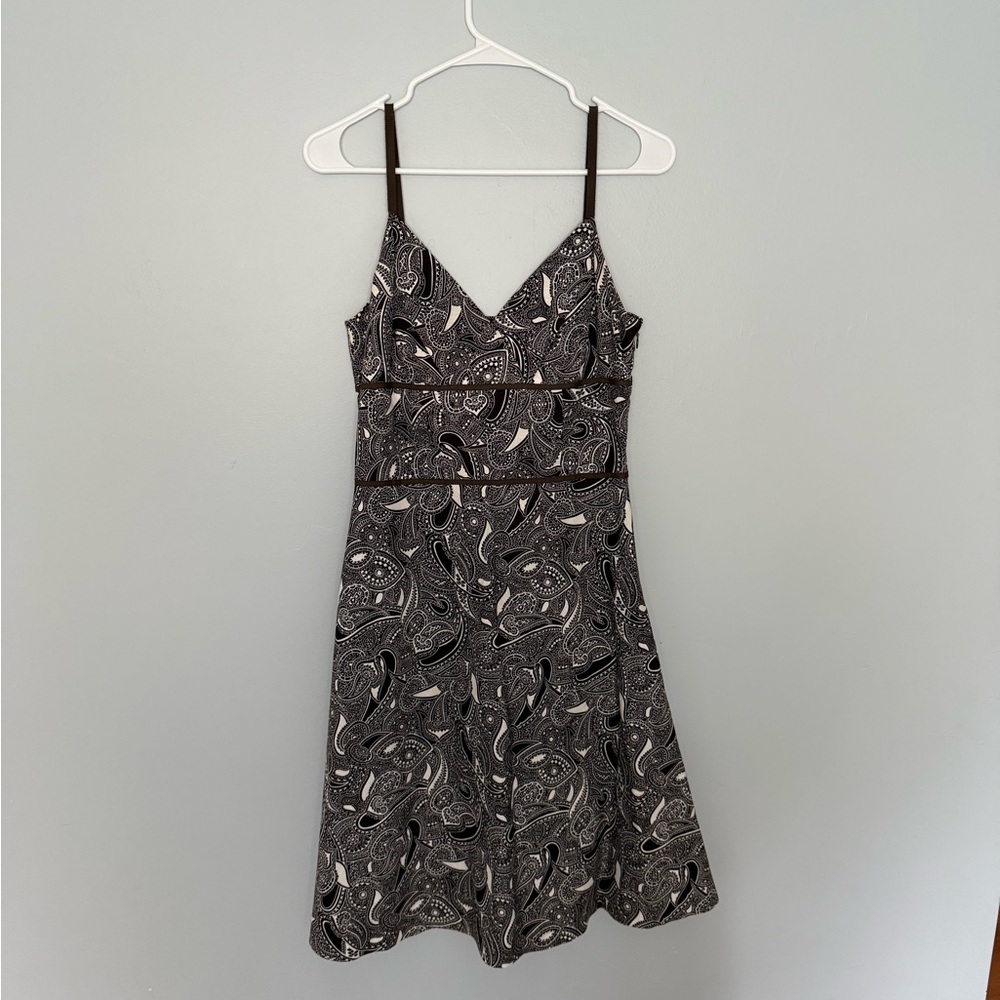 LOFT Black and White Paisley Midi Dress